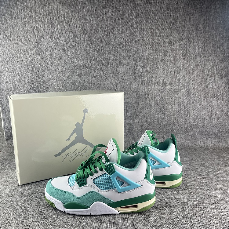 Women's Running Weapon Air Jordan 4 Green/White Shoes 080